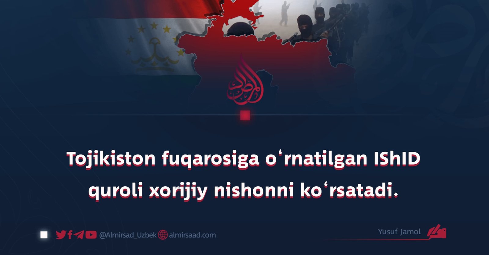 Tojikiston fuqarosiga o‘rnatilgan IShID quroli xorijiy nishonni ko‘rsatadi.