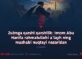 Zulmga qarshi qarshilik: Imom Abu Hanifa rahmatullohi a‘layh ning mazhabi nuqtayi nazaridan 1-qism